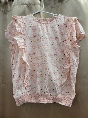 Brand WE girls' Pink Floral Ruffle Sleeve Top